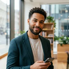 Create a realistic, modern, high-quality professional portrait photo of a male iGaming author and content reviewer. The shot 